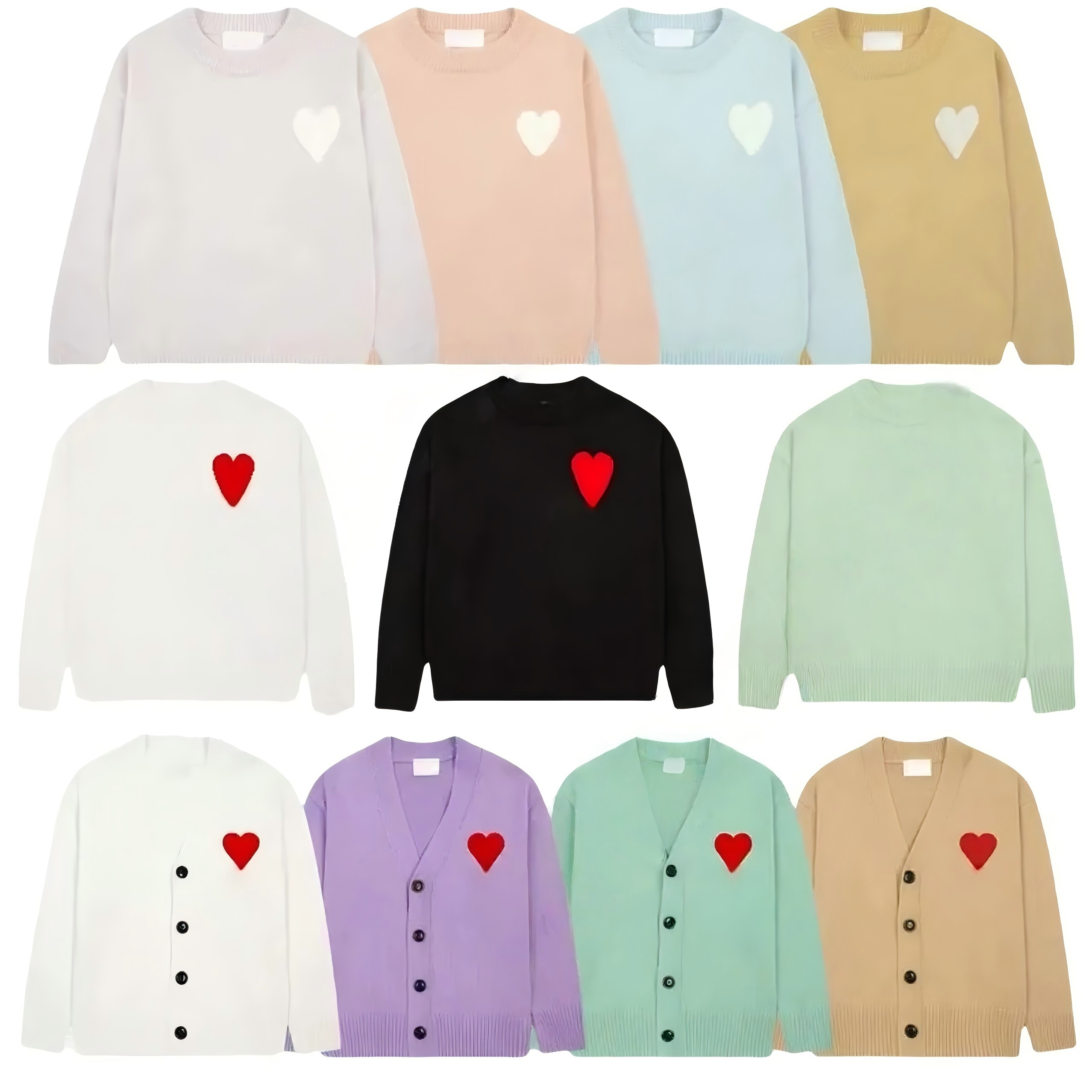Fashion men's and women's wear designer shirt knitted sweater embroidered heart solid color big love crewneck long sleeve knitted pullover French High street Jumper