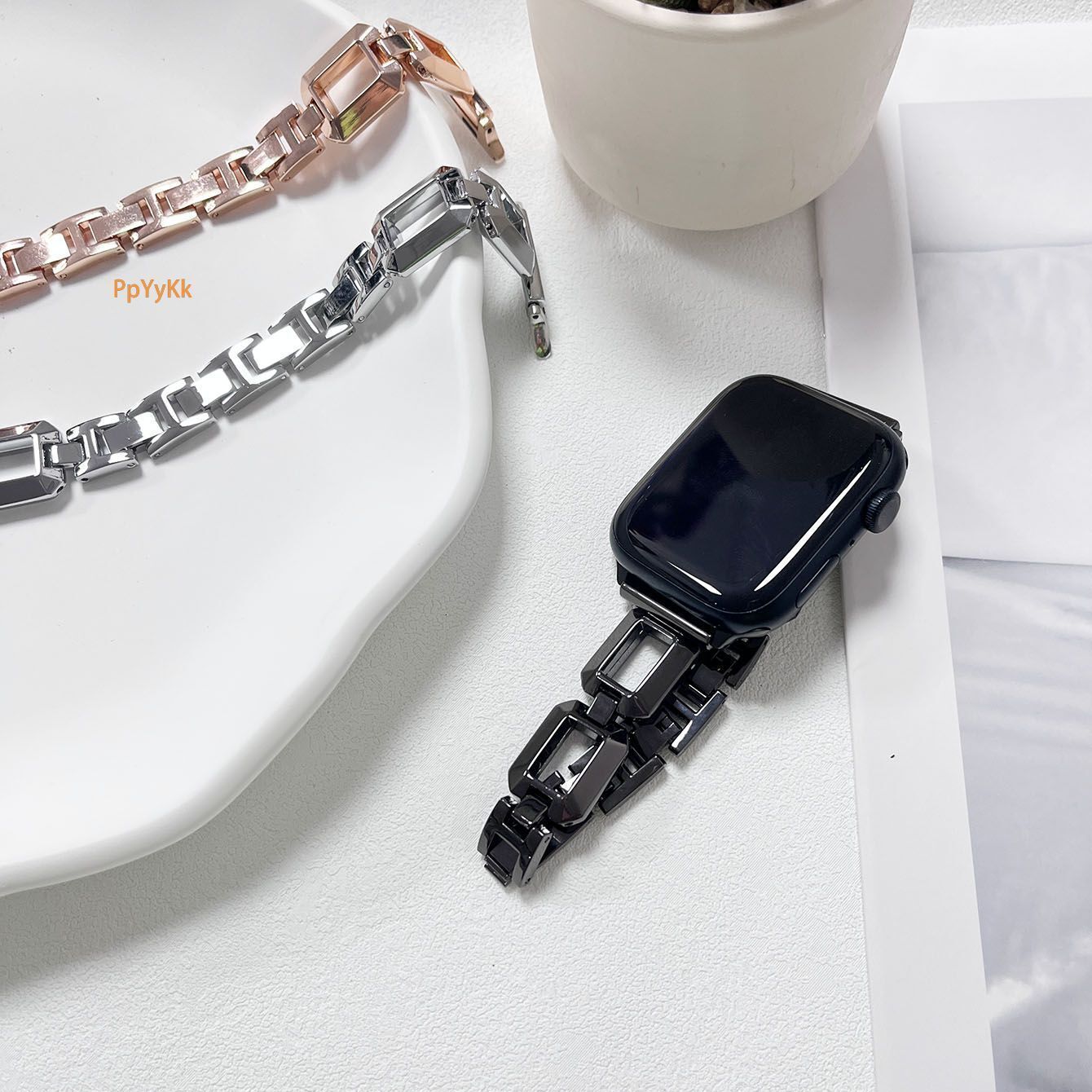 Luxury Fashion Chic Style Square Perfume Bottle Metal Watch Strap for Apple iWatch
