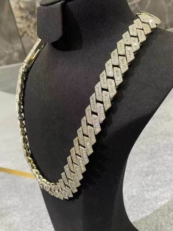 18mm Hip-hop Popular Past Test Diamond Mens Necklace 925 Silver VVS Moissanite Luxury Cuban Chain