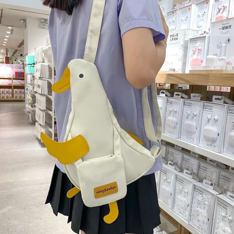 Duck Canvas for Women 2024 New Student Crossbody Shoulder Trendy Funny Cute Cartoon Chest Bag