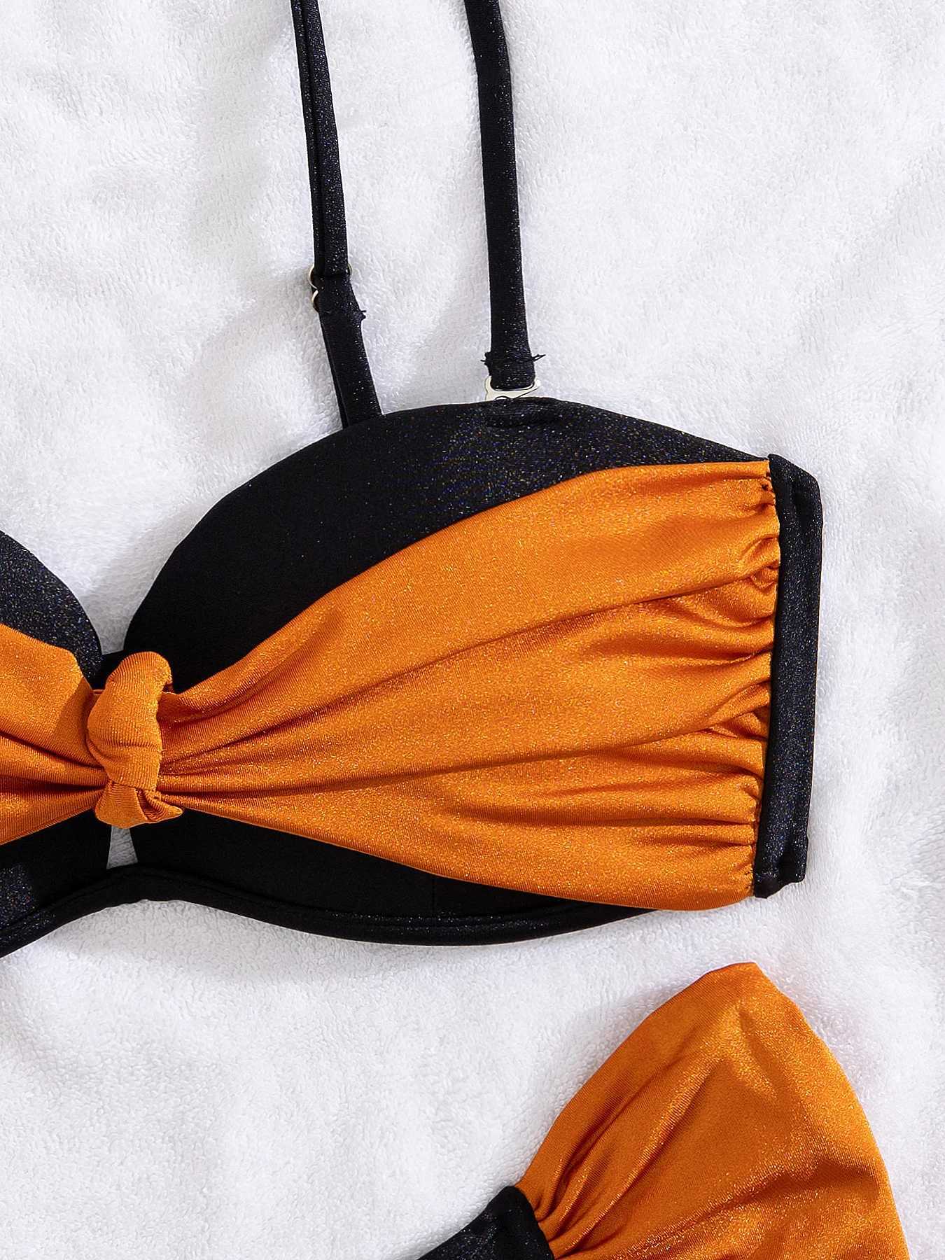 2025 Trend Colormatch Bow Bikini Women Low Waist Swimsuit Fashion Sexy Biquini Lady Swimwear Bathing Suit Female Beachwear New XJ250624