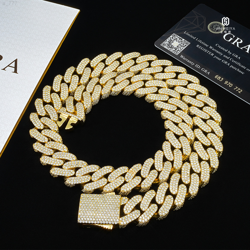 Most Popular Classic Design Hip Hop 18mm 925 Silver Vvs Moissanite Necklace Iced Out Cuban Link Chains for Men