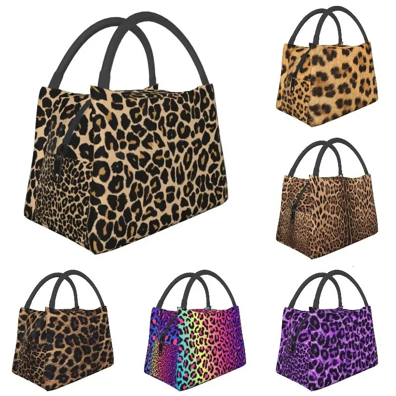 Leopard Skin Print Traditional Colours Insulated Lunch Bags for Women Animal Texture Resuable Cooler Thermal Food Lunch Box 250624