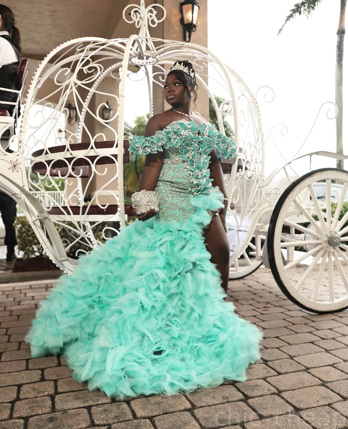 Mint Mermaid Prom Dresses 2025 Pearls Florals Tiers Tulle Off Shoulder Evening Formal Party Second Birthday Engagement Gowns Plus Size Dress For Speci