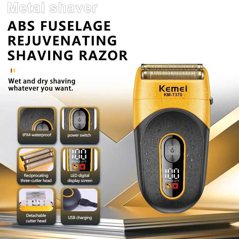 Kemei KM-T370 Shaving Machine Men Beard Trimmer Professional Waterproof Electric Foil Shaver Barber 3 Blades USB Charging Razor W250625