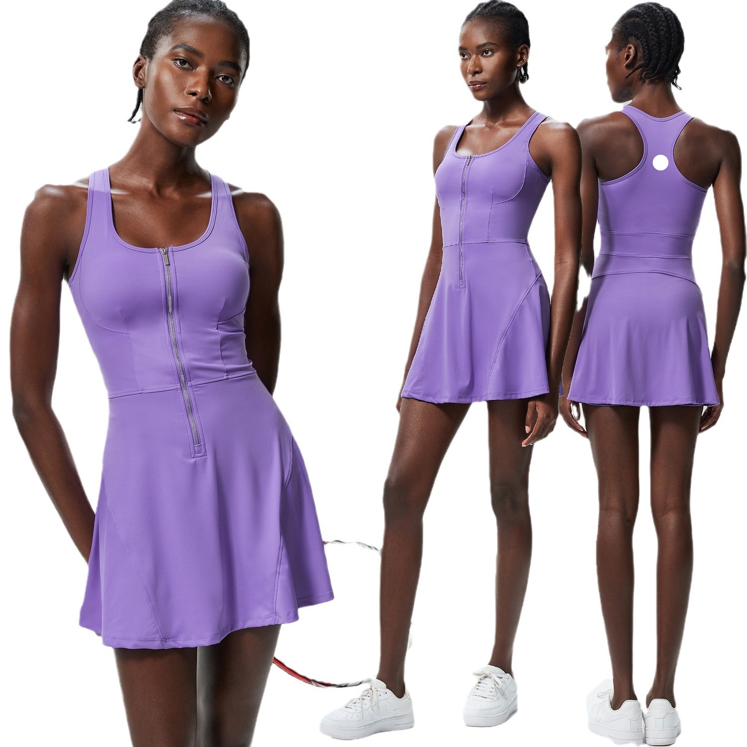 2025-- Women's Quick-Dry Tennis Dress with Zippered Design for Fitness Running Breathable Athletic Wear Compression Fitted Sportswear Ideal for G
