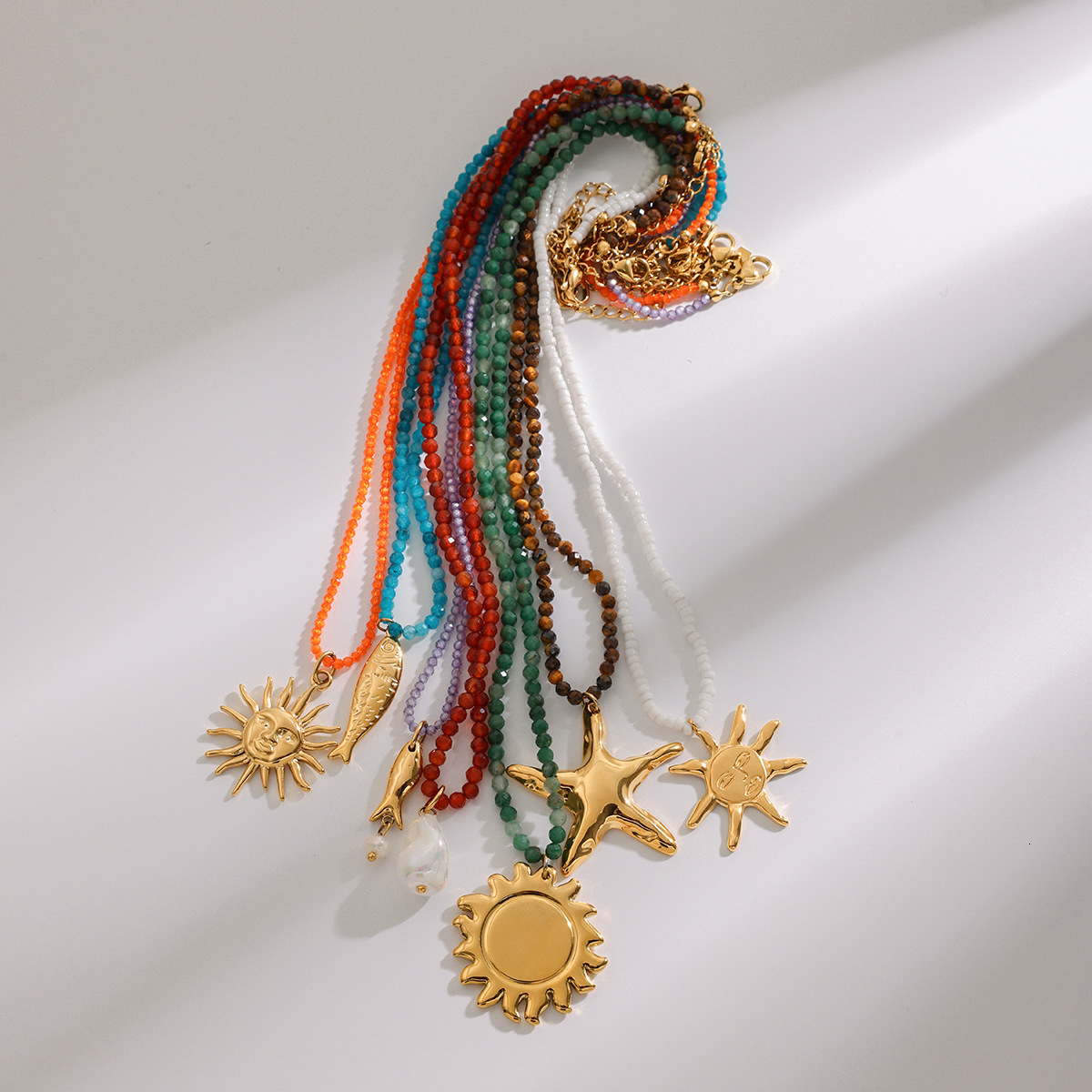 Jedding Stainless Vacation Style Beaded Necklace Titanium Steel Jewelry for Women High-end Non-fading Clavicle Chain