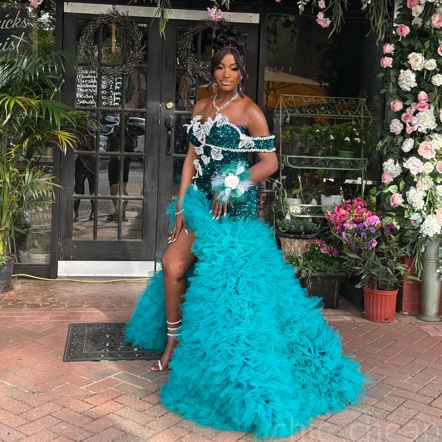 Dark Green Mermaid Prom Dresses 2025 Florals Sequined Tiers Sparkly Evening Formal Party Second Birthday Engagement Gowns Plus Size Dress For Special 