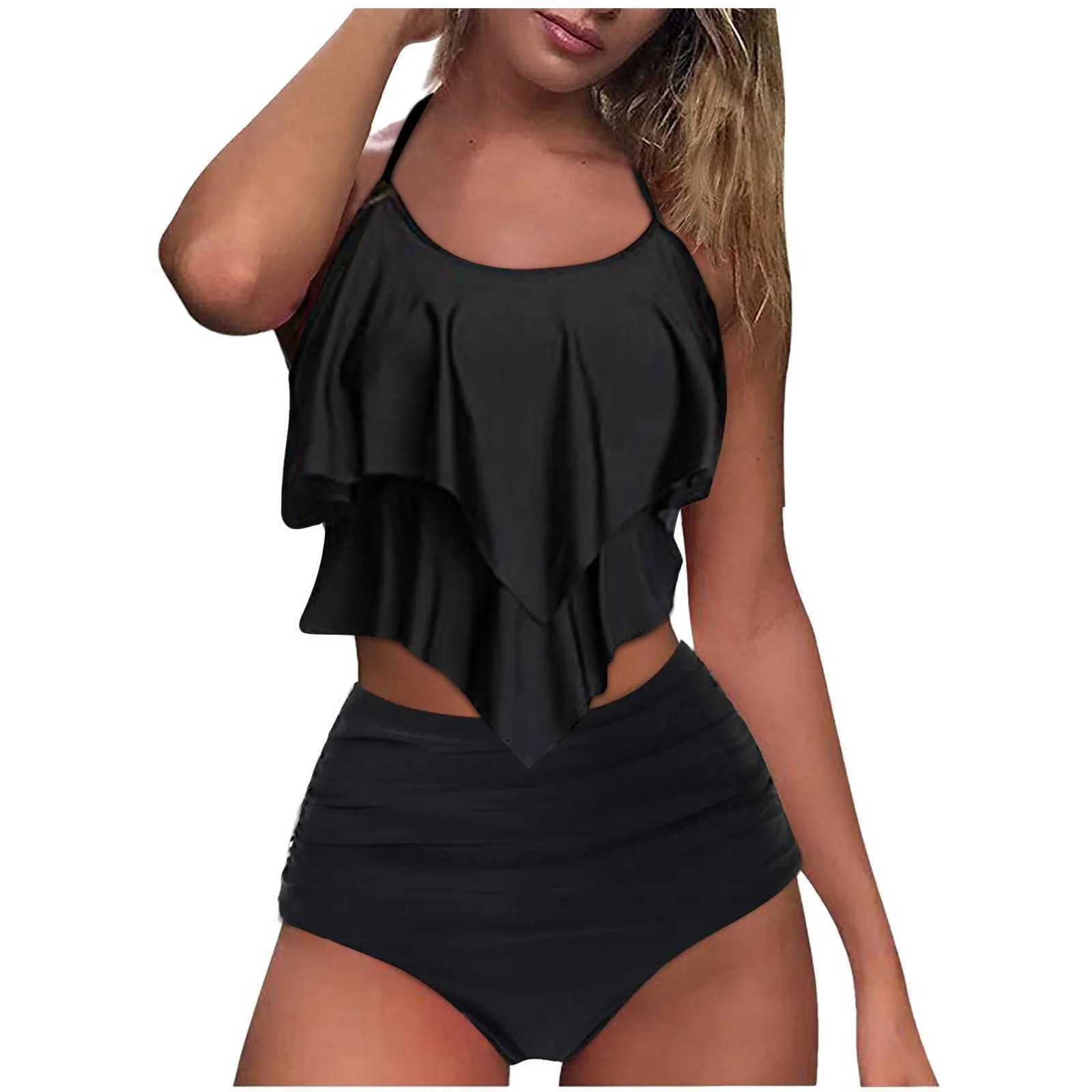 Customizable Womens Two-Piece High Waist Swimsuit Womens High Waist Ruffled Split Bikini XJ250624