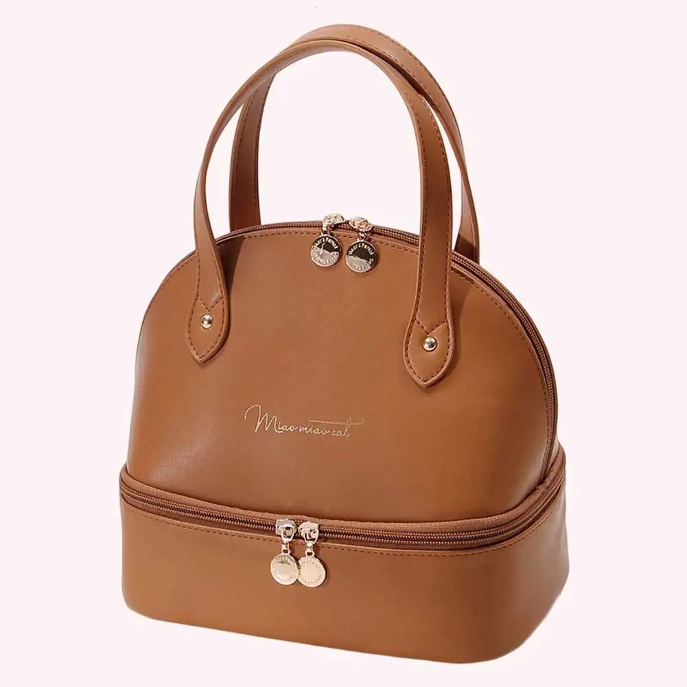 Ladies Insulated Lunch Bag Large Capacity PU Leather Lunch Tote Bag Double Layer Food Handbag Case for Travel Work School Picnic 250624