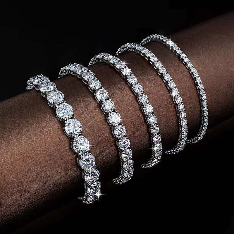 Hiphop S925 Sterling Silver Ice Out 4mm 5mm Round Moissanite Diamond Bling Tennis Chain Gold Plated Bracelet for Men and Women