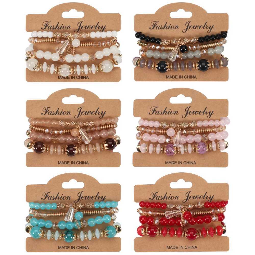 WG Mtilaye Bohen Stackable Beads Bracelet Imitation Agate Chain Tassel Colored Crystal Bracelet Jewelry X250625