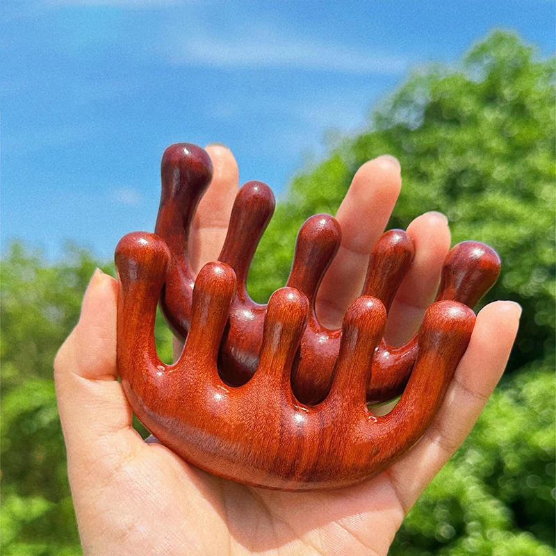 Sandal Wood Five Finger Meridian Massage Comb Wood Comb Head Scalping Body Neck Gua Sha Massager Tool Hair Health Care For Women 250625