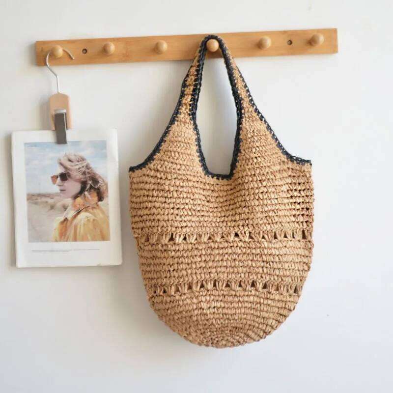 Handmade Crochet Beach Summer Hollow Woven Shoulder Bag Bohemian Knitting Straw For Women Bucket Bags Shopper Tote NEW
