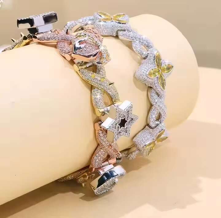 925 Silver Moissanite VVS Lab Diamond Cuban Bracelet Gold Plating for Weddings Gifts Hip Hop Style Iced Jewelry Wholesale Price