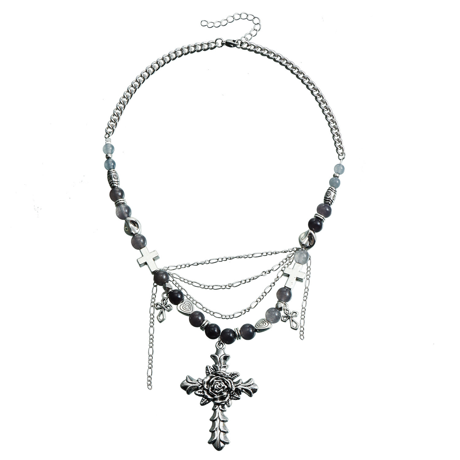 Dark Gothic Cross Street Pendant Choker Heart Cat's Eye Stone Splicing Y2K Hot Girl Style Necklace Jewelry for Women
