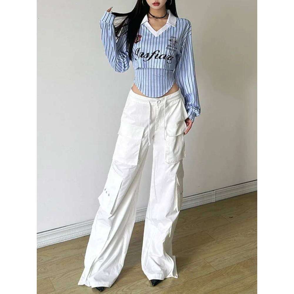 Preppy Style Cropped Streetwear Stripe Letter Printing T Shirts + Grunge Irregular Tank Top Women Y2k Aesthetic Two Pieces Set