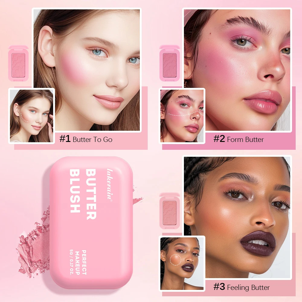 Matte Natural Butter Blush Single Color Cheek Tint Waterproof Face Contouring Cosmetics Blush Powder Face Soft Female Makeup 250625