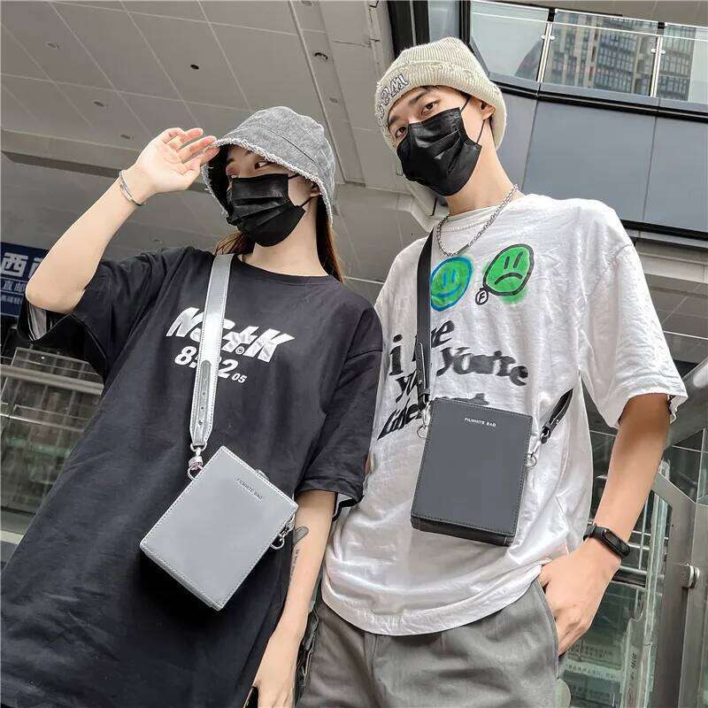 Trend Men's Box Simple Solid Sling Shoulder PU Leather Suitcase Shape Bag Small Crossbody Bags for Man 2022 New