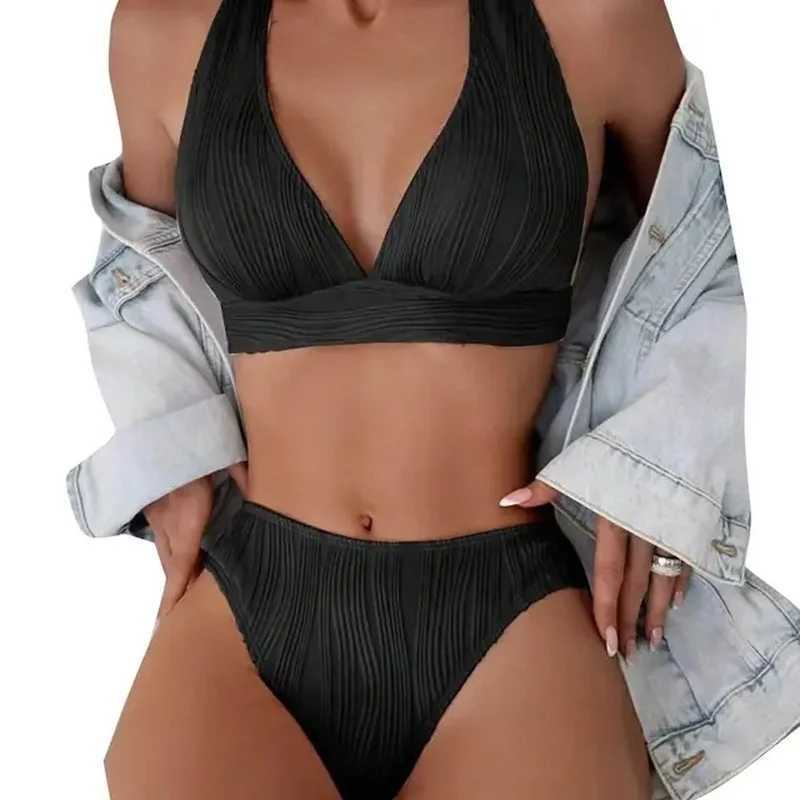 Triangle Bikini Set for Women 2024 V Neck Halter Tie Back Summer Bathing Suit High Waisted Summer Two Piece Swimsuit XJ250624