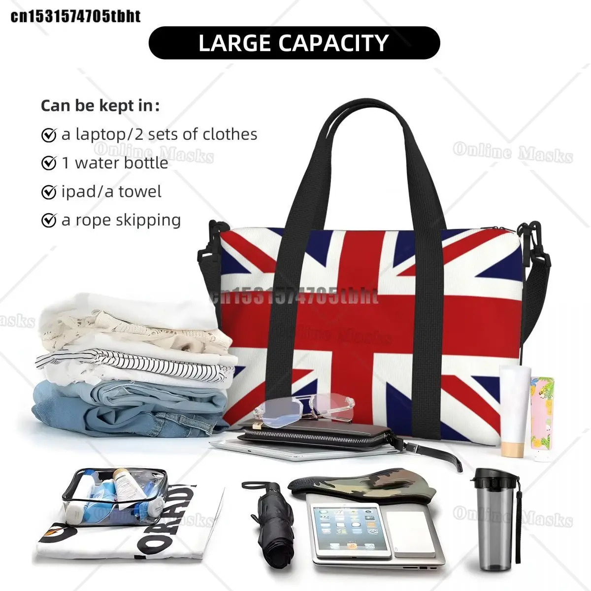 Union Jack Flag Of The UK Tote Bag Women Big Capacity Gym Beach Travel Bags 250624