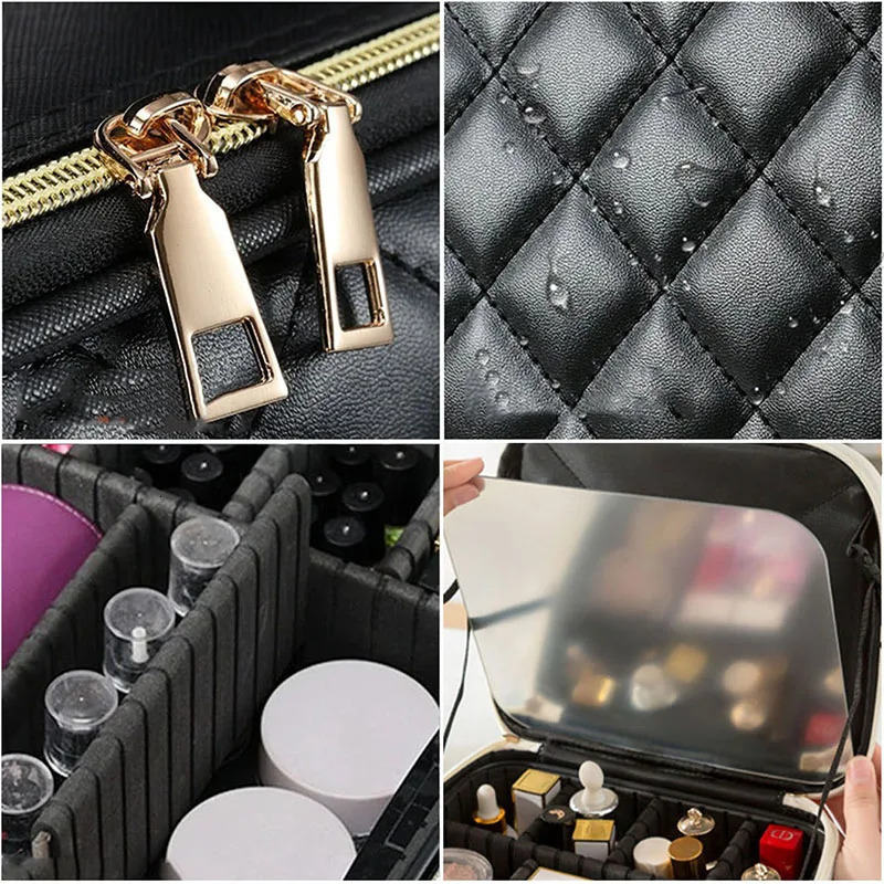 Professional Makeup Case With Mirror Beauty Brush Women Cosmetic Bag Make Up Organizer Travel Storage Box for Manicure 250625
