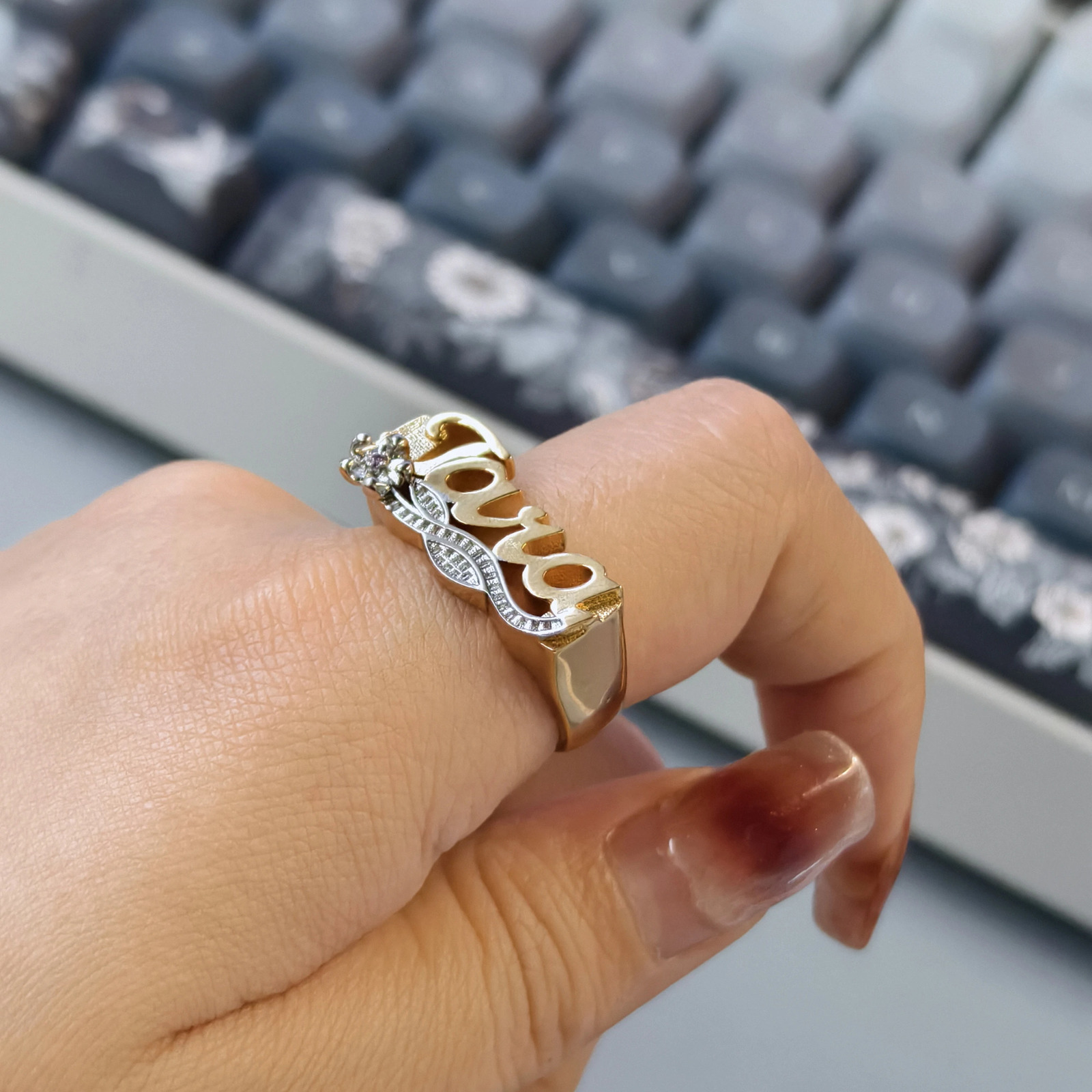 Custom 3D Double Color Name Ring With Birthstone Handcrafted Rings n Personalized Diamond Cut Letter Finger Ring For Men 250624