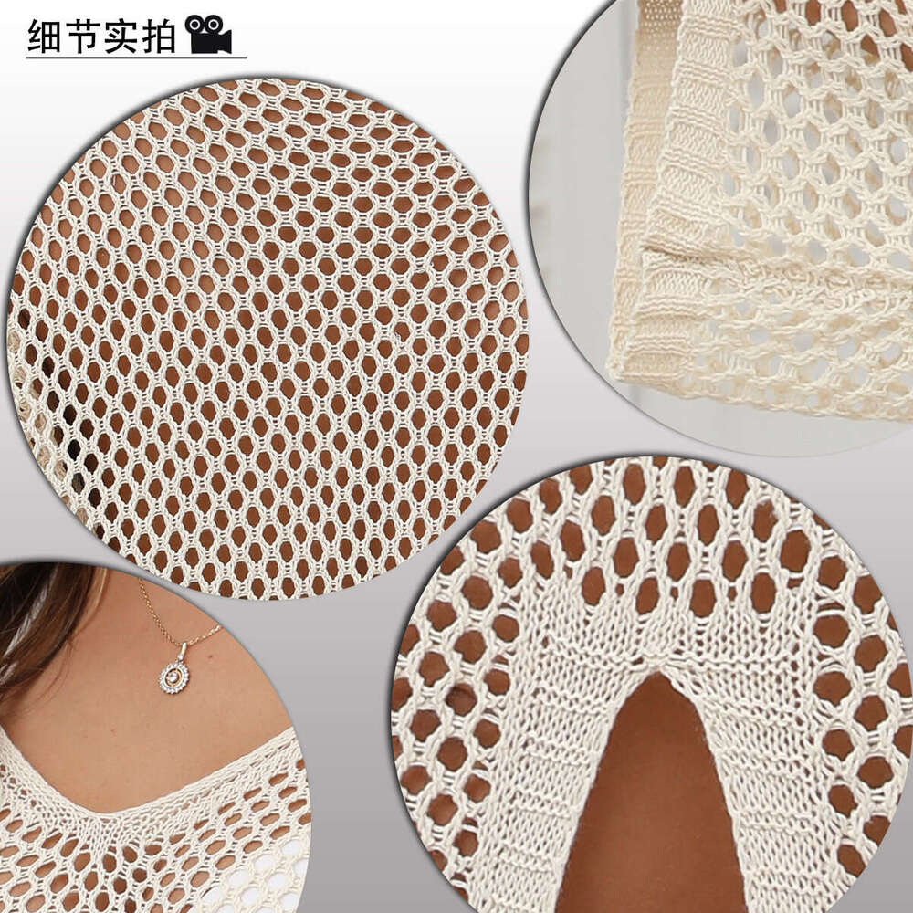 New V-Neck Cover-Up Hollow Side Slit Personality Long Sleeve Beach Dress B5