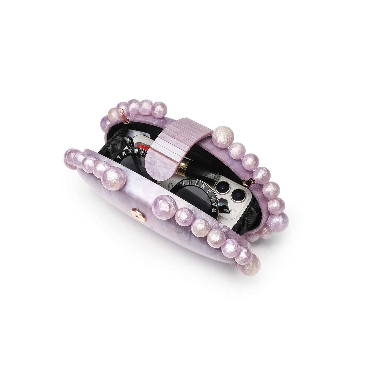 Elegant Pearl White Marble Acrylic Clutch Bag - Minimalist Womens Shoulder Crossbody Evening Purse for Luxury Dinner Party M250625