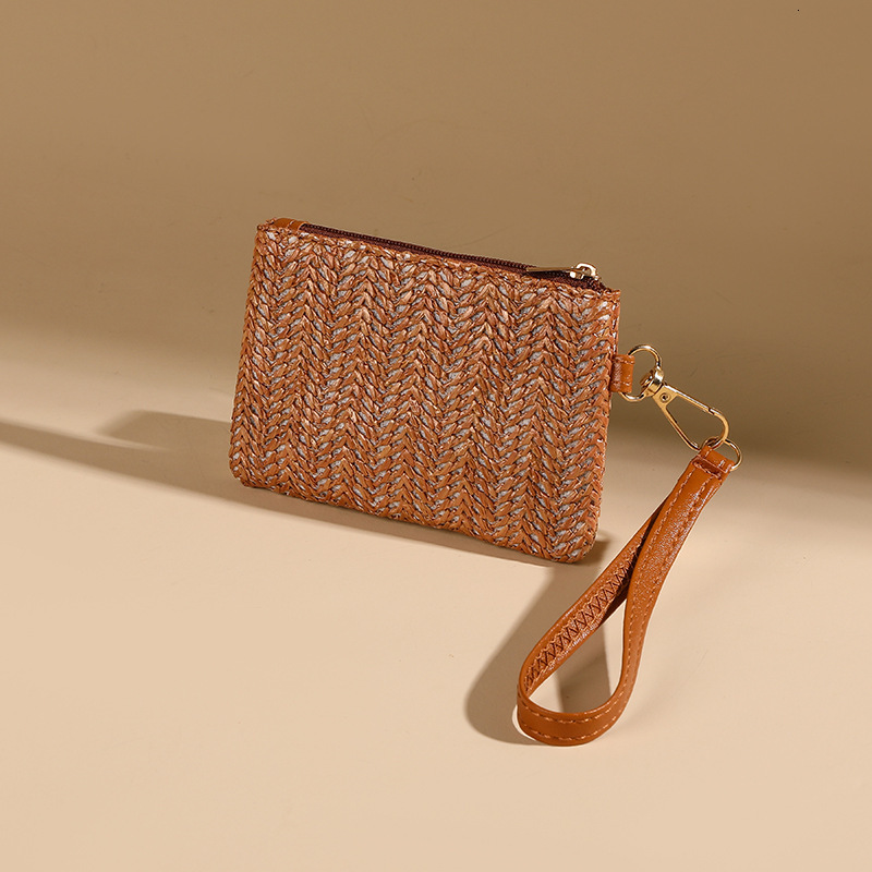 Free Shipping 2025 New Designer Bag Summer Women's Mini Wallet Cross-border Straw Element Coin Purse Wrist Lightweight Card Holder Coin Bag