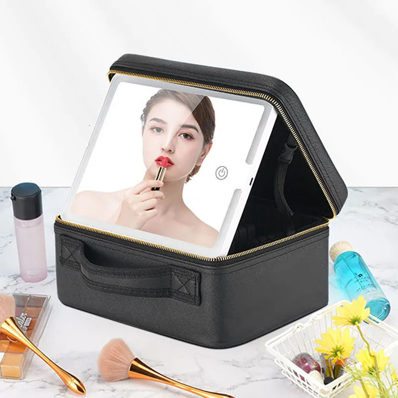 Smart LED Cosmetic Case With Mirror Travel Makeup Bag Large Capacity Female Beautician Skincare Product Makeup Case For Women 250625