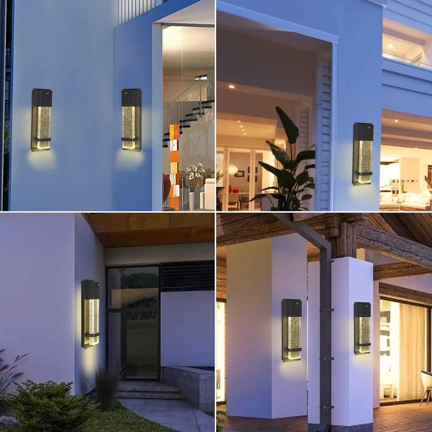 Dusk to Dawn Wall Light Black Aluminum Anti Rust Outdoor Light Bubble Glass Outdoor Waterproof Porch Lanterns for Entryway FrontXJ250624
