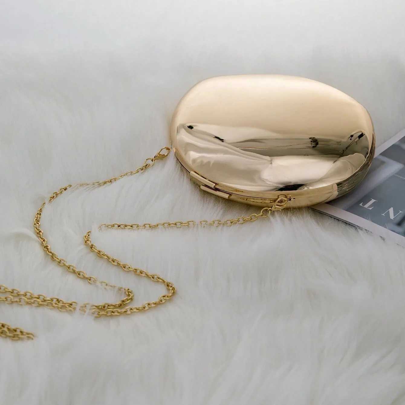 Shell Shape Mirrored Design Clutch Bag Gold Silver Women Evening Party Bag Cute Shiny Metal Shoulder Crossbody Bags Small Purse M250625