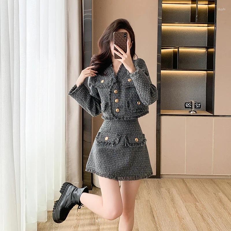 Two Piece Dress Autumn/Winter Designer Woolen Two-Piece Set Short Tweed Jacket With High-Waist Skirt For Modern Elegance High Quality