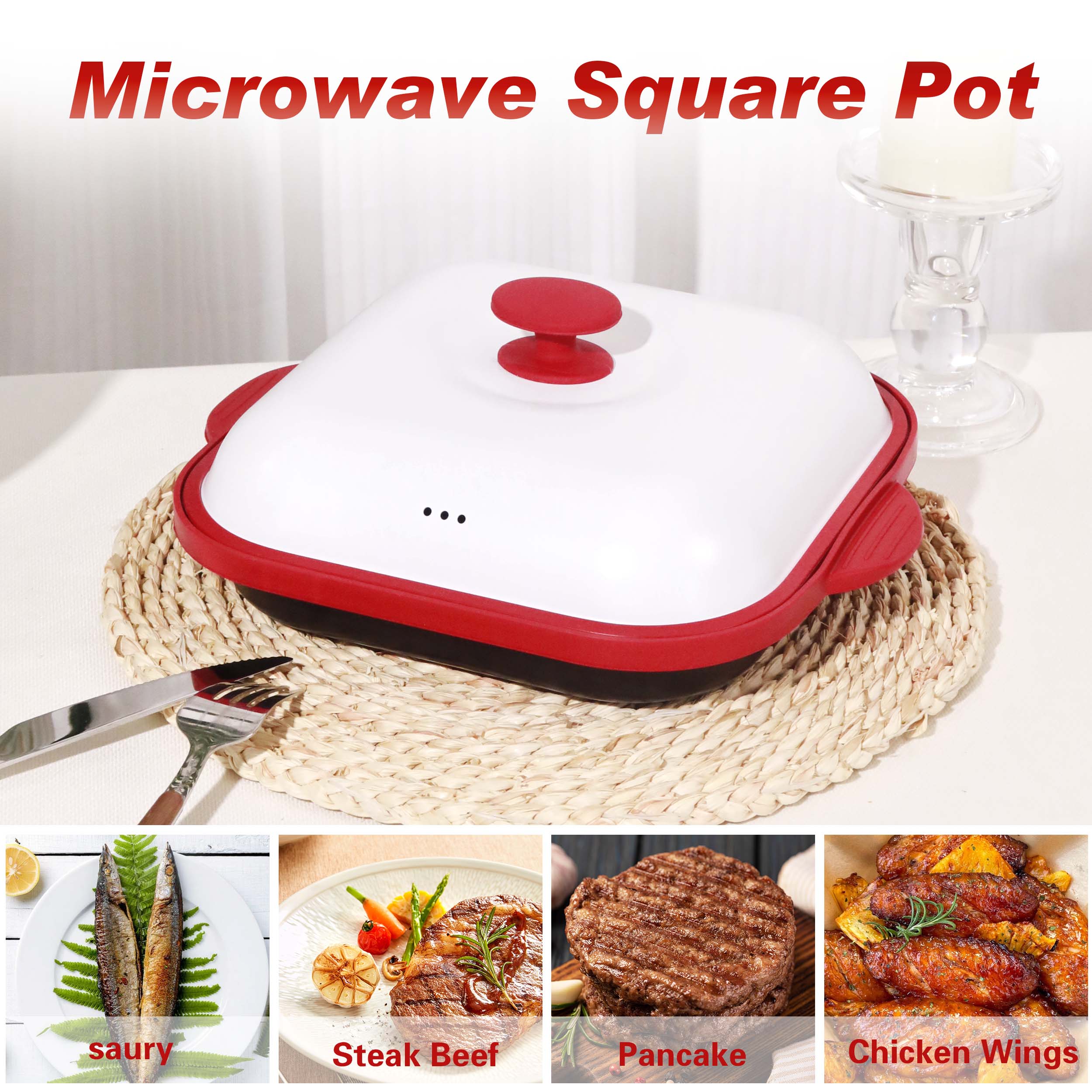 Microwave Grill Pan with Lid Microwave Burner and Crisper Multi-Purpose Microwave Cookware Square Pots for Grilling, Frying, Browning and Crisping