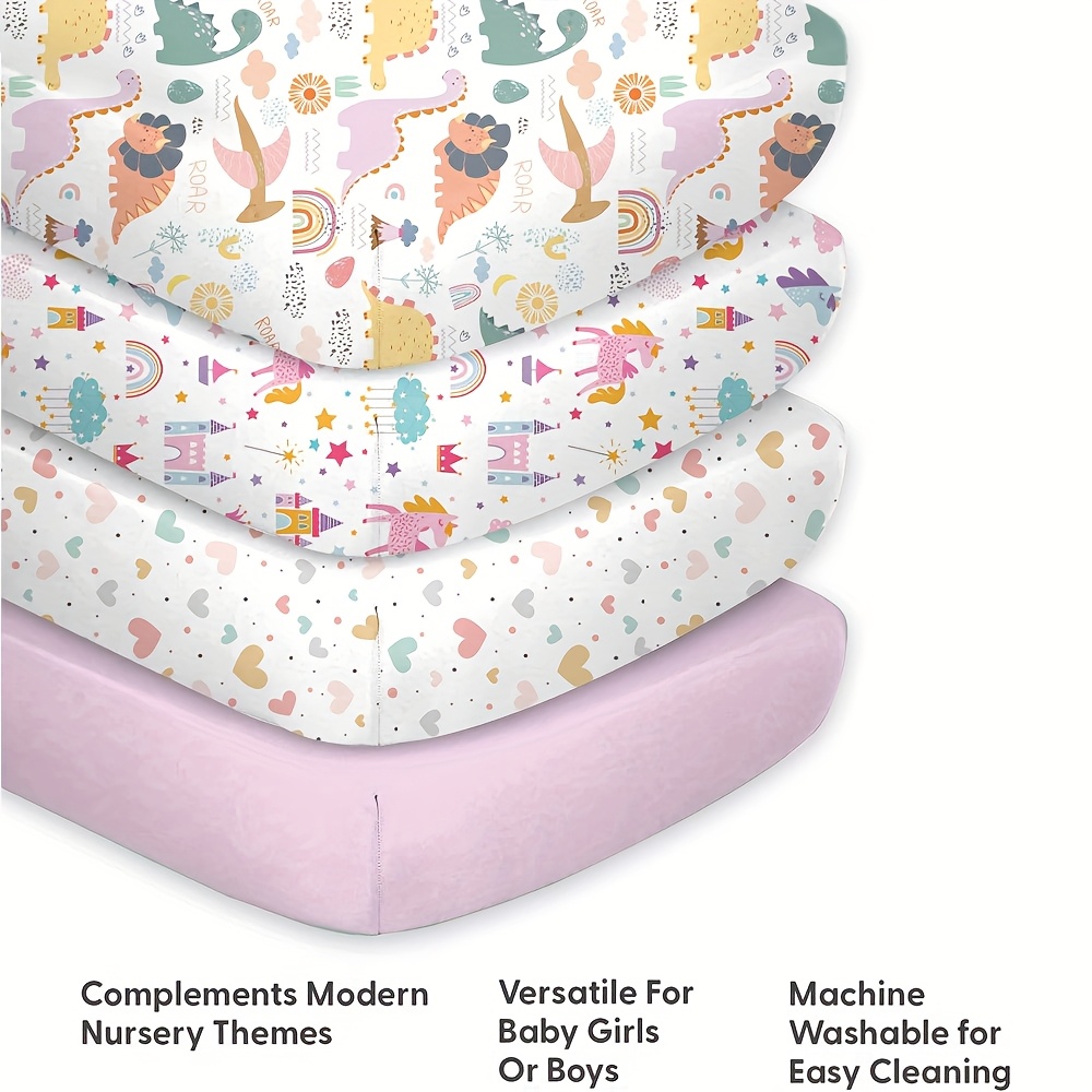 4-piece crib bed sheet size 33 * 20 * 4 inches, suitable for use on multiple mattresses, can be reused, and is a universal style for both male and fem