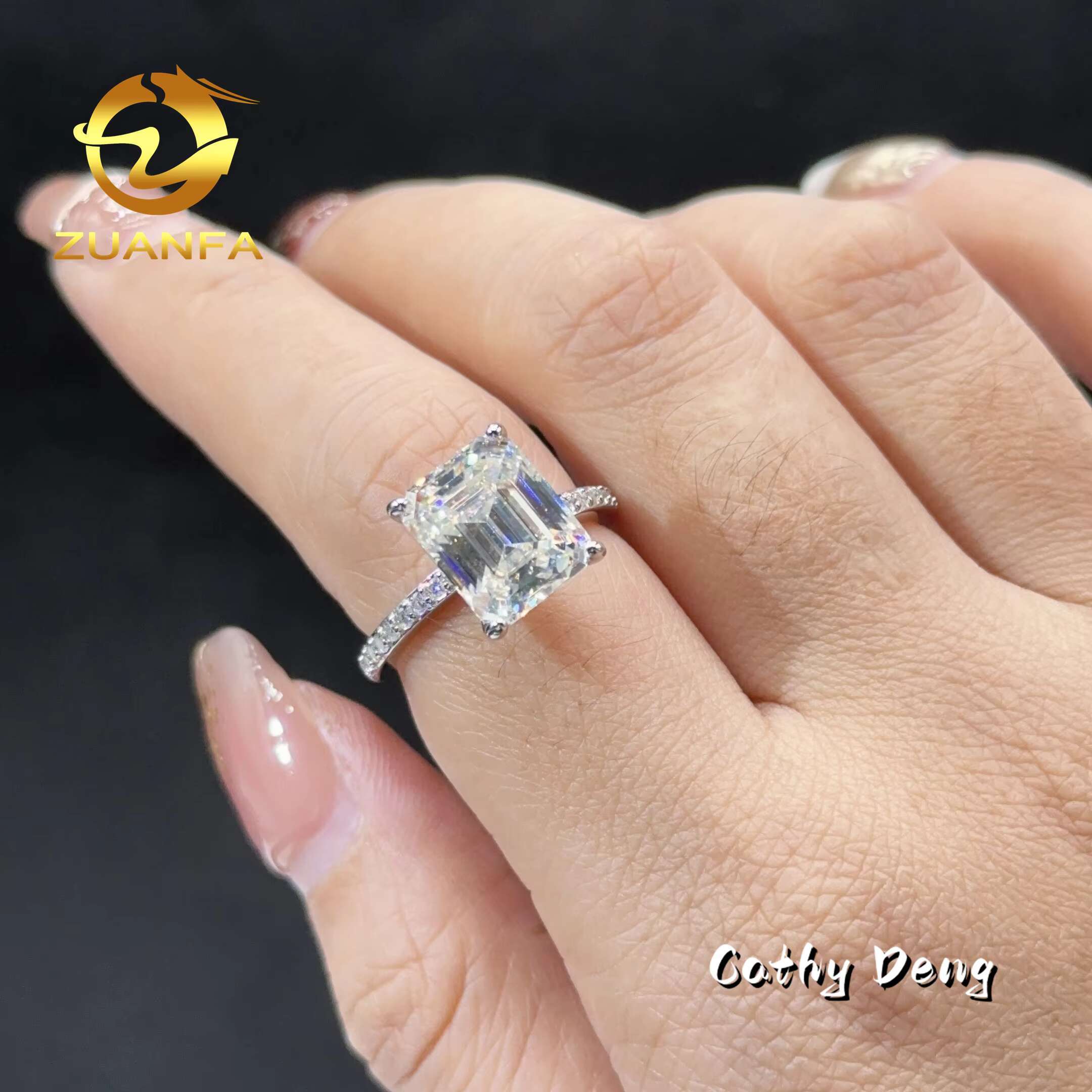 Ready Shipping Pass Diamond Test 5ct Emerald 925 Silver Moissanite Wedding Engagement Ring Ice Out Eternity Ring