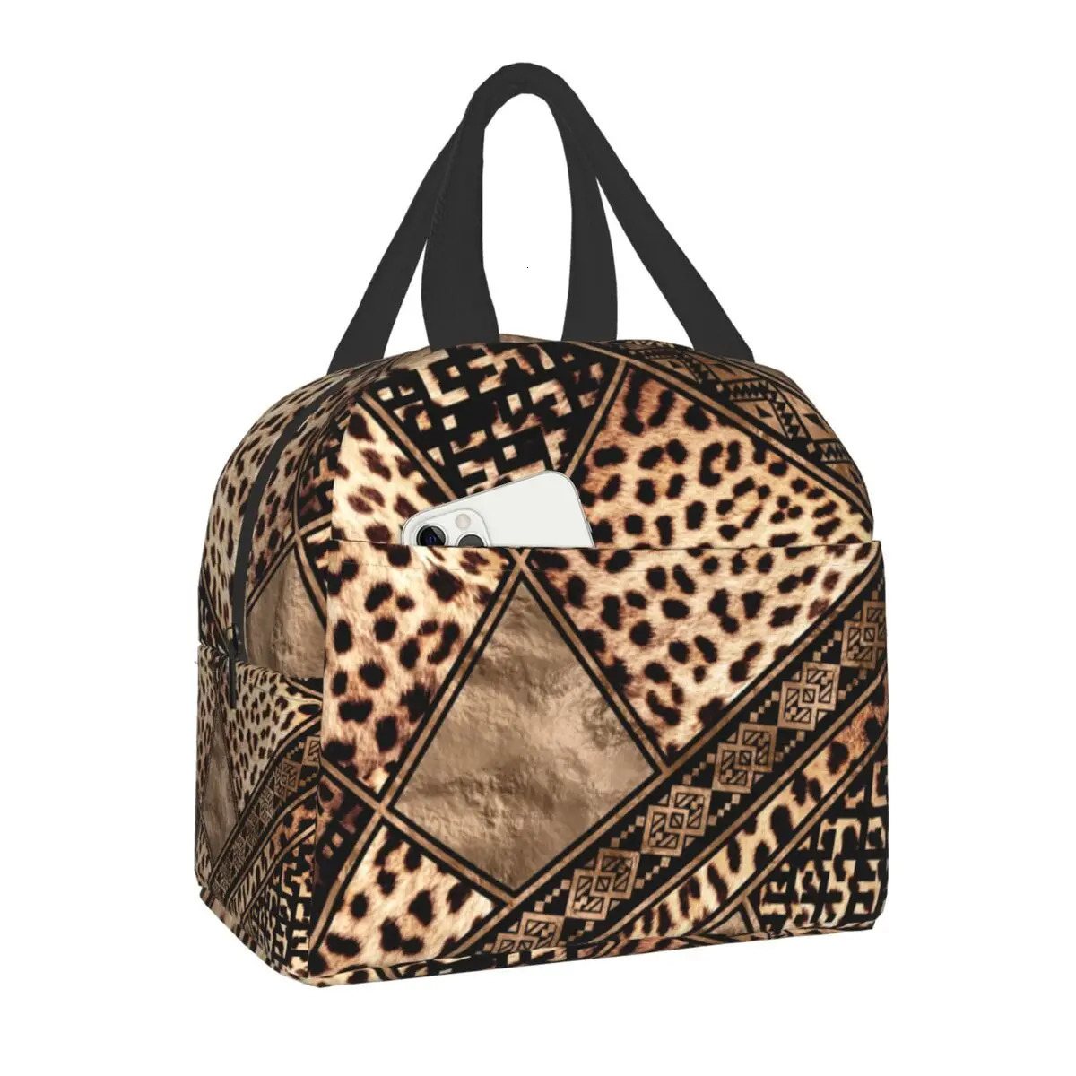 Ethnic Animal Ornaments Leopard Print Lunch Bags Women Thermal Cooler Insulated Lunch Boxes for Kids School Picnic Storage Bag 250624