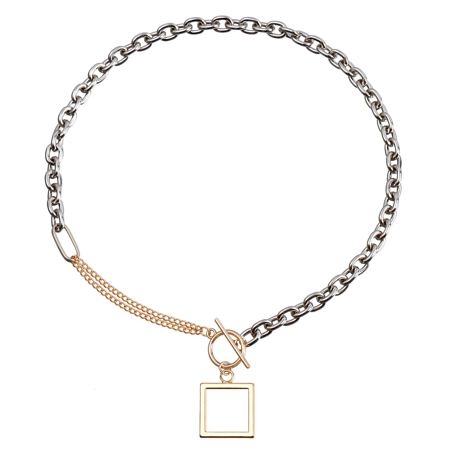 Hip Hop Geometric Patchwork Aluminum Chain Hollow Square Pendant Necklace for Women Trendy Metal Jewelry Jewelry for Women