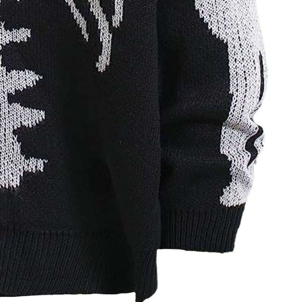 Haruku Women Cardigan Halloween Skeleton Pattern Knitted Cardigans Autumn Winter Single-Breasted Sweater Outerwears