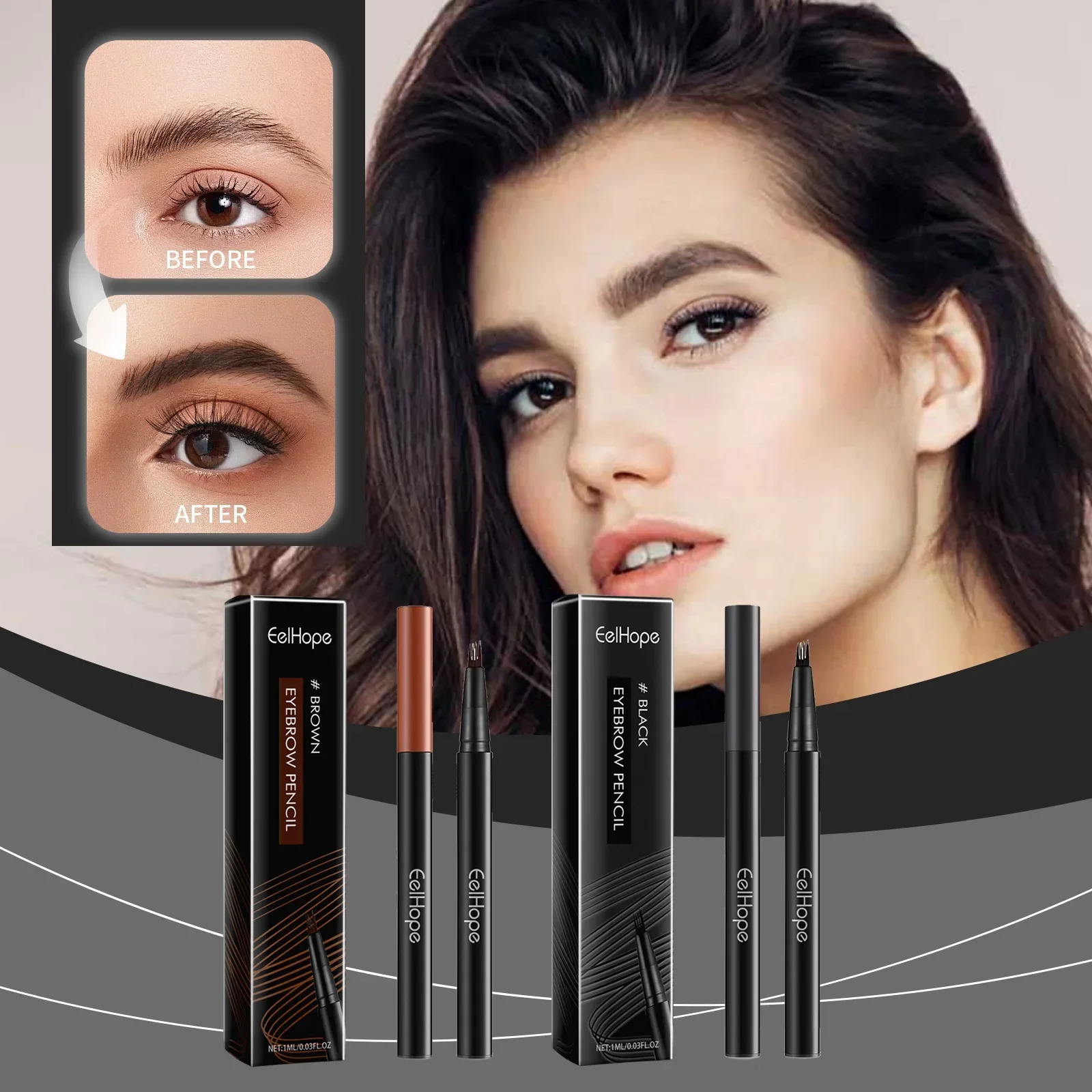 4 Forks Waterproof Eyebrow Pencil Long Lasting Natural Black Dark Brown Women Eyes Cosmetics Liquid Eye Brows Pen Beauty Makeup 250625