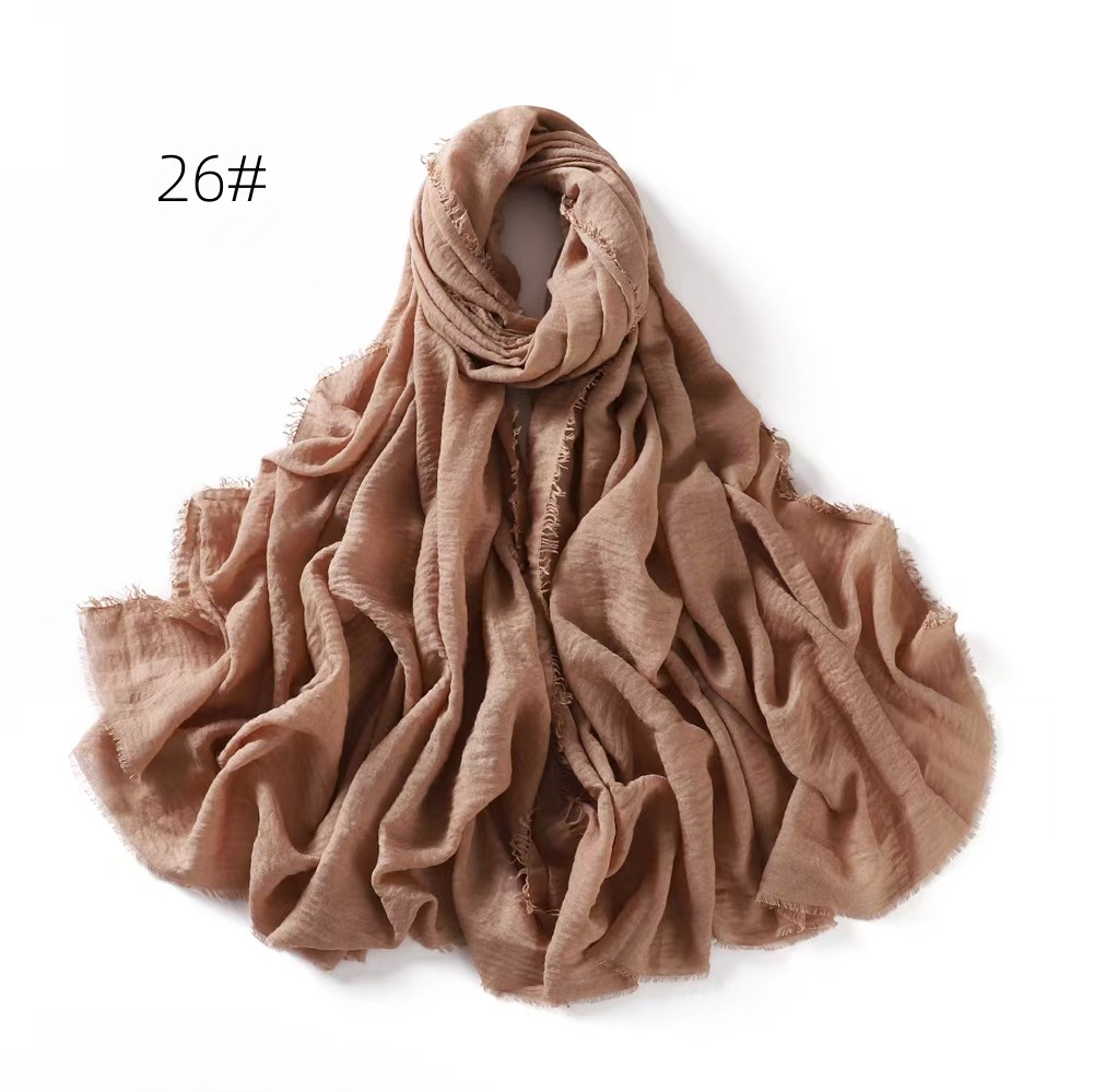 T1057 solid color cotton and linen breathable gauze scarf encrypted sunscreen female four-circle fringed shawl scarf