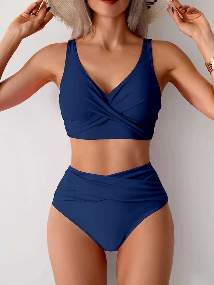 2025 New Summer Swimwear Bikini Set Sexy High Waist V Neck Bikini 2 Piece Set Women Split Swimsuit Beach Backless Bikini XJ250624