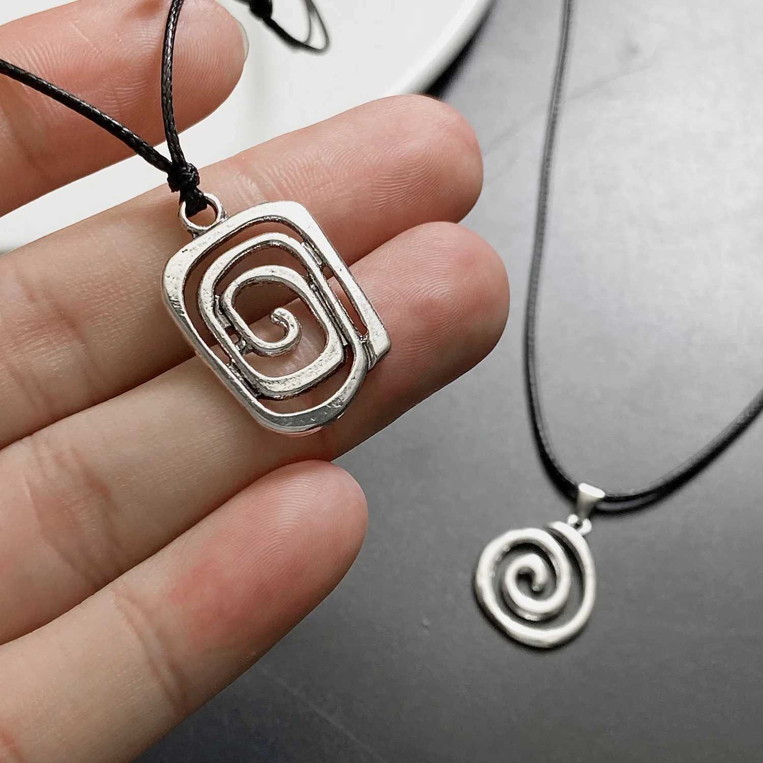 Vintage Fashion Spiral Vortex Pendant Couple Necklace For Women Men Gothic Punk Geometric Black Rope Necklace Male Charm Gift M250625
