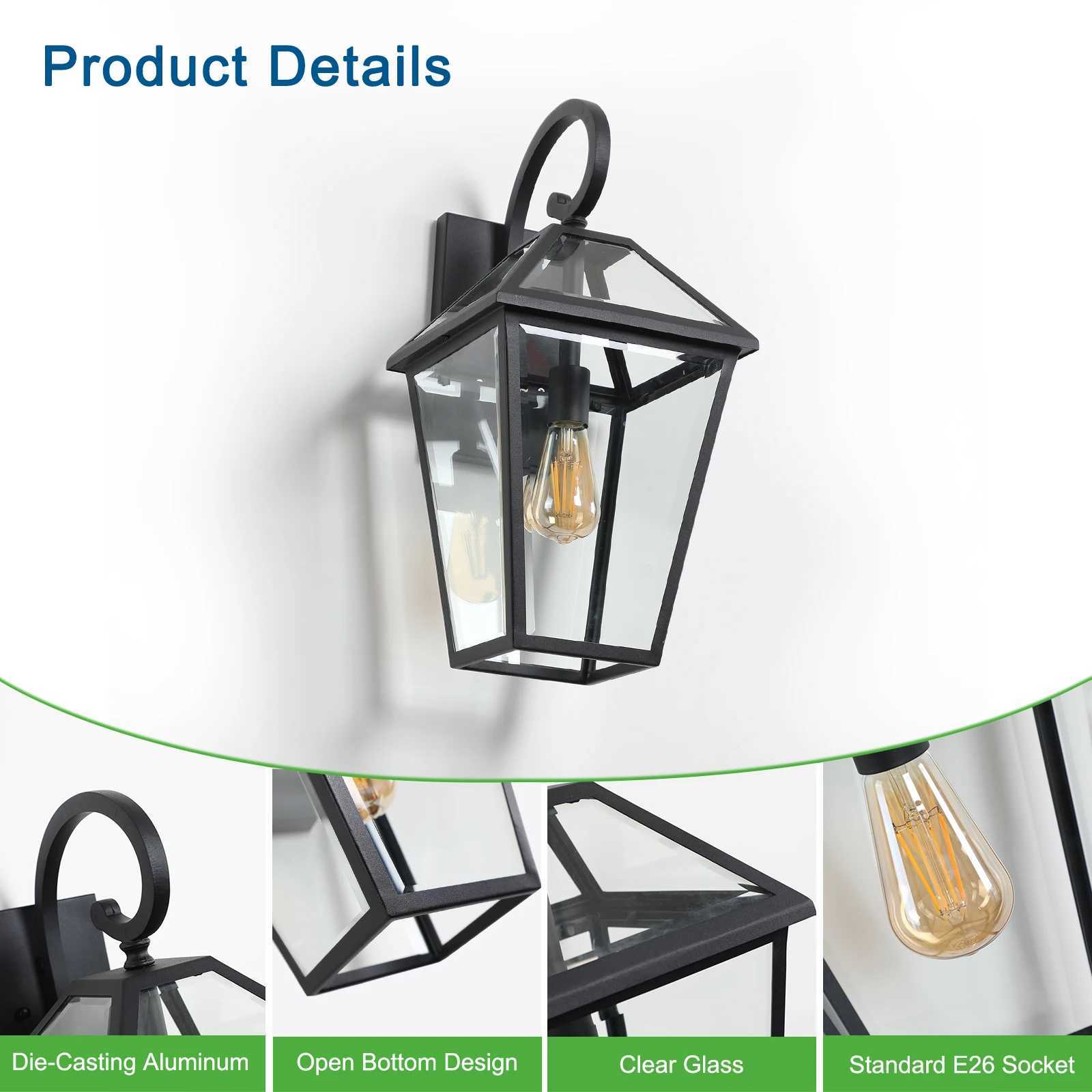Outdoor wall light classic black decorative outdoor light with transparent glass panel waterproof external lighting equipmentXJ250624