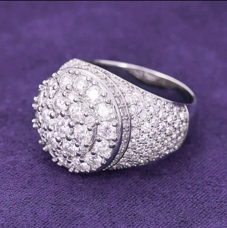 Hip Hop Fine Jewelry Passd Diamond Tester 925 Silver Iced Out VVS Moissanite Cluster Prong Dome Ring for Men Women
