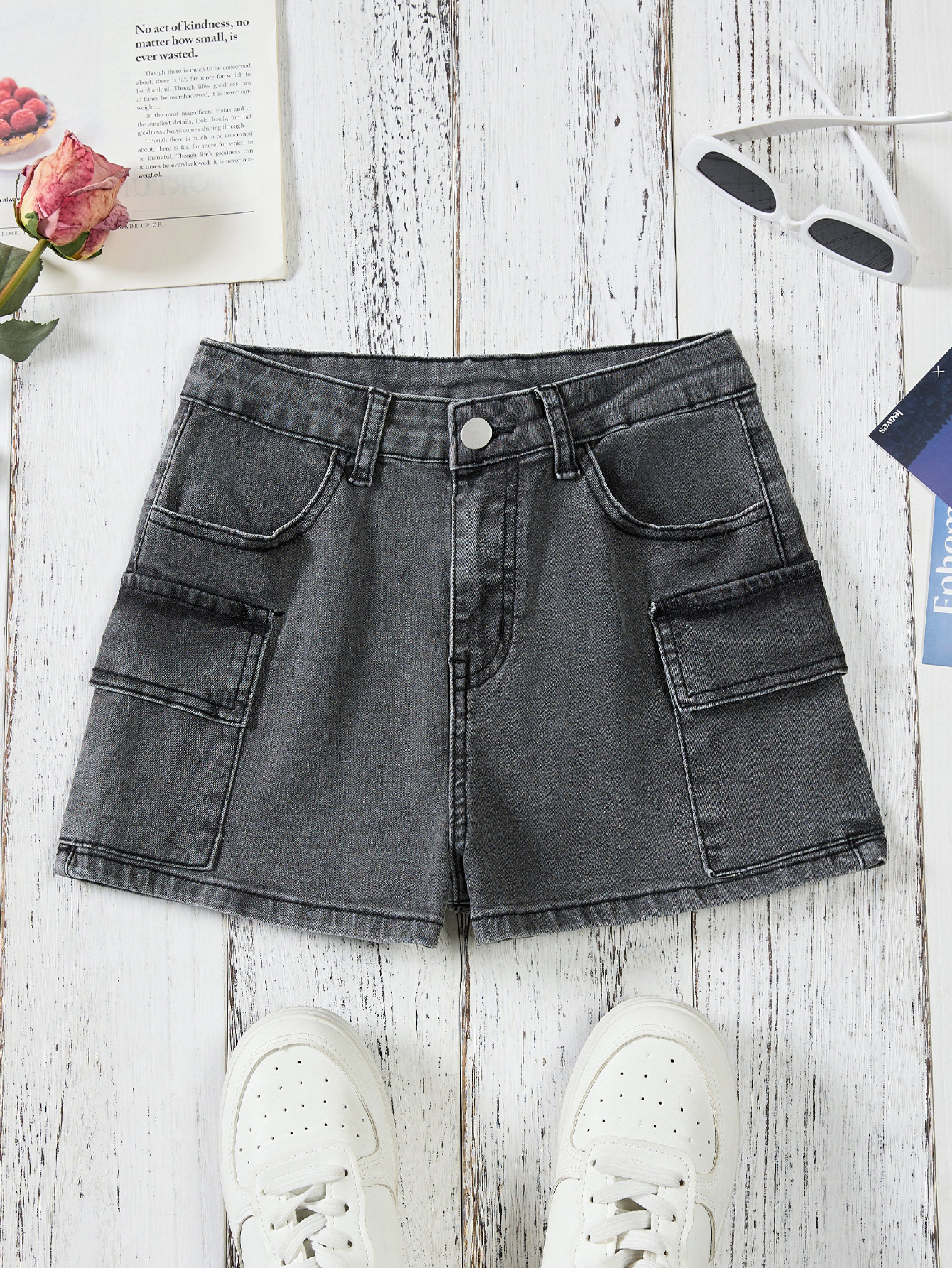 Girls Deep Grey Soft Fabric Cotton Jeans Short Pants Ideal For Warm Weather