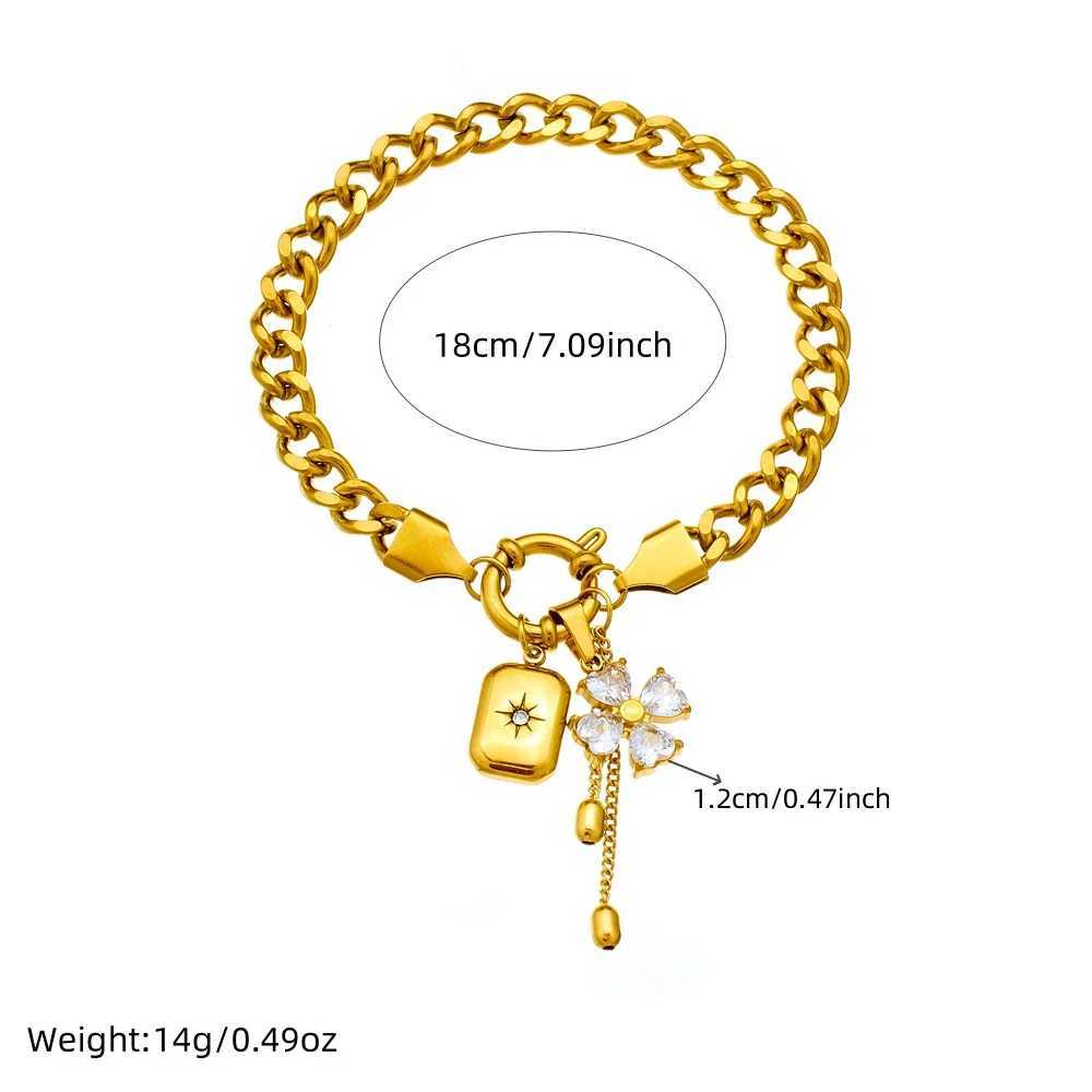LAMENGLY 316L Stainless Steel Zircon Inlay Flower Cuboid Tassels Pendant Bracelet For Women Creative Novel Hand Chain Party Gift X250625