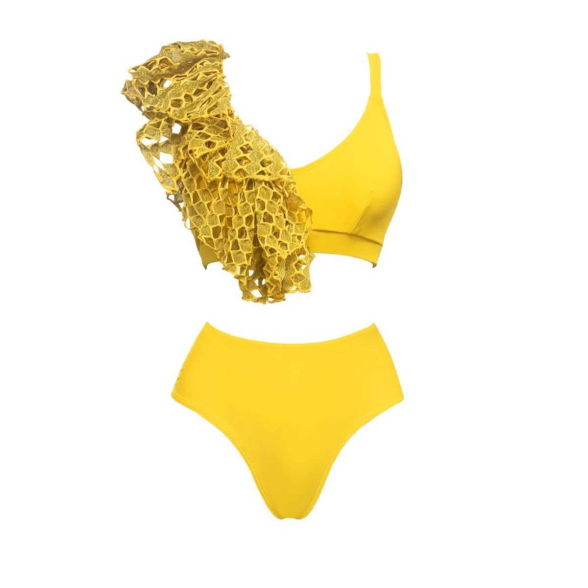 3Pcs Ruffle Bikini Sexy Women Swimsuit Female Push Up Swimwear With Crochet Skirt High Waisted Swimming Suit Beachwear Biquini XJ250624