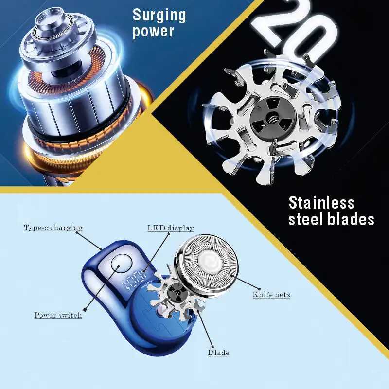 Mini Electric Shaver Mens Bag Travel Shaver Portable Beard Shaver Type-C Intelligent Digital Display Lightweight Shaver W250625